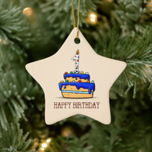 Ornement En Céramique Nom personnalisé, 1er anniversaire, gâteau bleu do