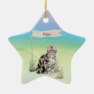Ornement En Céramique Nom personnalisé American Short cheveux Pet Cat