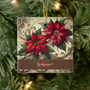 Ornement En Céramique Nom personnalisé Art Nouveau Noël Poinsettia