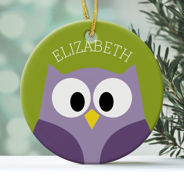 Ornement En Céramique Nom personnalisé de la chouette de dessin mignonne (Personalized Owl Ornament)