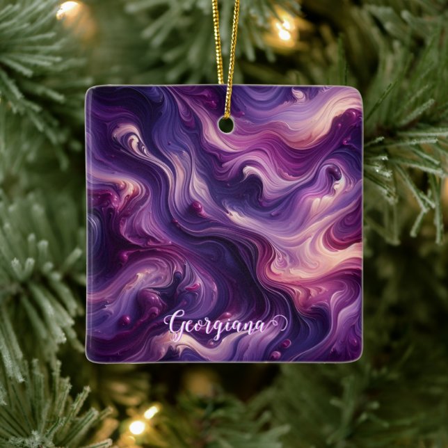 Ornement En Céramique Nom personnalisé Effet peinture violet vibrant (Arbre)