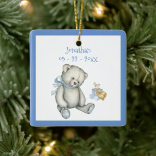 Ornement En Céramique Nom personnalisé Garçon Bleu Ours Vintage Garde