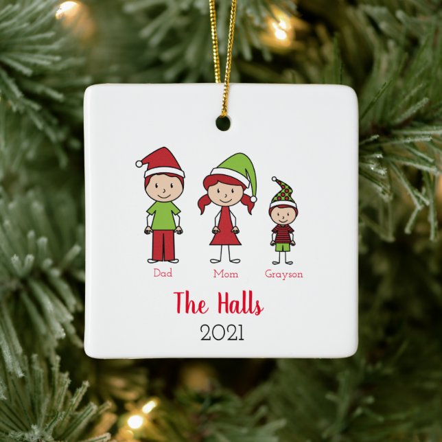 Ornement En Céramique Nom personnalisé Noël familial personnalisé (Arbre)