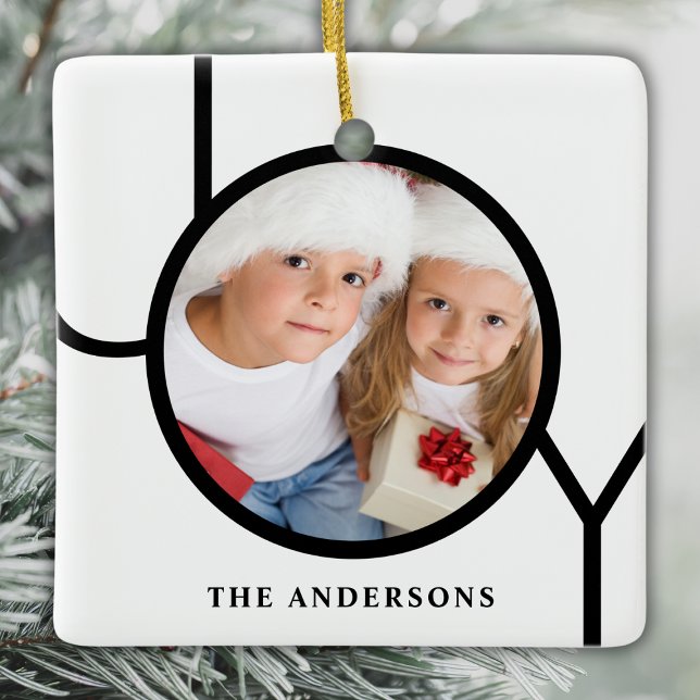 Ornement En Céramique Nom personnalisé Photo Noël blanc (Créateur téléchargé)