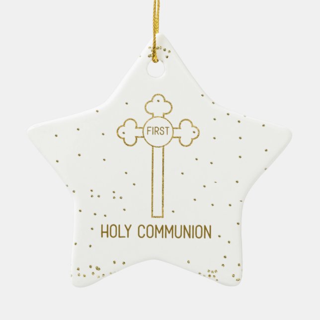 Ornement En Céramique Nom personnalisé Première Sainte Communion Gold Lo (Devant)