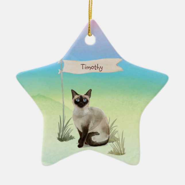 Ornement En Céramique Nom personnalisé Siamese Chat Pet (Devant)