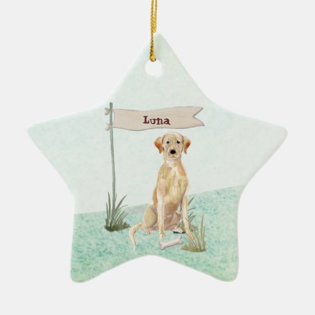 Ornement En Céramique Nom personnalisé Yellow Lab Pet Dog (Devant)
