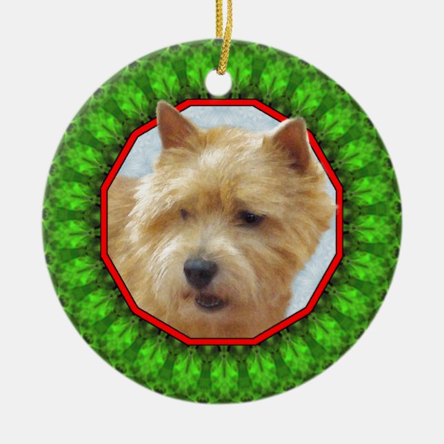 Ornement En Céramique Norwich Terrier Howliday heureux (Devant)