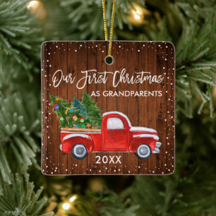 Ornement En Céramique Nos premiers grands-parents de Noël Bois Camion Ne