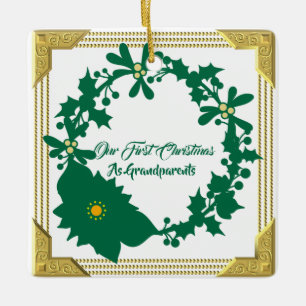 Ornement En Céramique Nos premiers grands-parents de Noël Poinsettia Hol