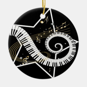 Ornement En Céramique Notes d'or d'étoile musicale