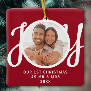 Ornement En Céramique Notre 1er Noël en tant que M. et Mme Photo Cadeau