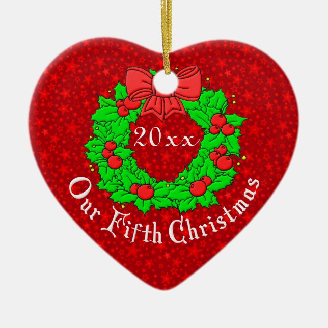 Ornement En Céramique Notre 5ème anniversaire (Devant)