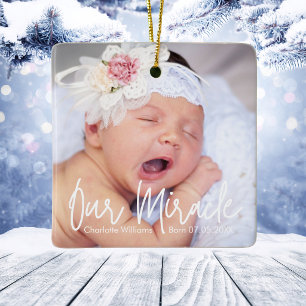 Ornement En Céramique Notre Miracle Photo de bébé personnalisé Noël