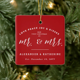 Ornement En Céramique Notre Premier Noël Comme M. Et Mme Mariage Photo