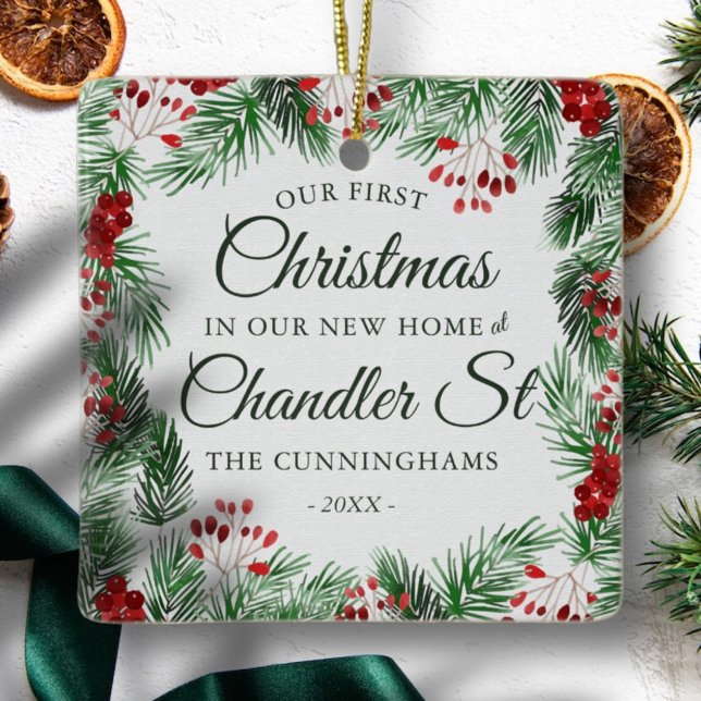 Ornement En Céramique Notre premier Noël dans notre nouvelle aquarelle (Créateur téléchargé)