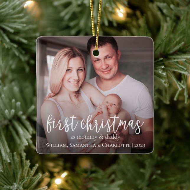 Ornement En Céramique Notre premier Noël en famille de 3 photos (Arbre)