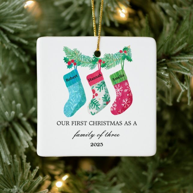 Ornement En Céramique Notre premier Noël en famille de trois (Arbre)