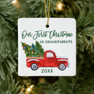 Ornement En Céramique Notre premier Noël en grand-parents Camion Vintage