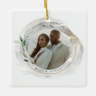 Ornement En Céramique Notre premier Noël en tant que M&Mme Silver & Gold