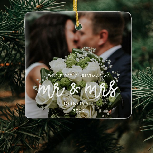 Ornement En Céramique Notre première photo de mariage de Noël (Créateur téléchargé)