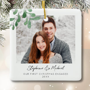 Ornement En Céramique Notre première photo de Noël engagée