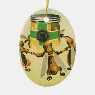 Ornement En Céramique Nourriture vintage, Abeilles de Miel Bio Dancing J