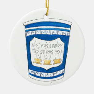 Ornement En Céramique Nous sommes heureux de vous servir Blue Greek Coff