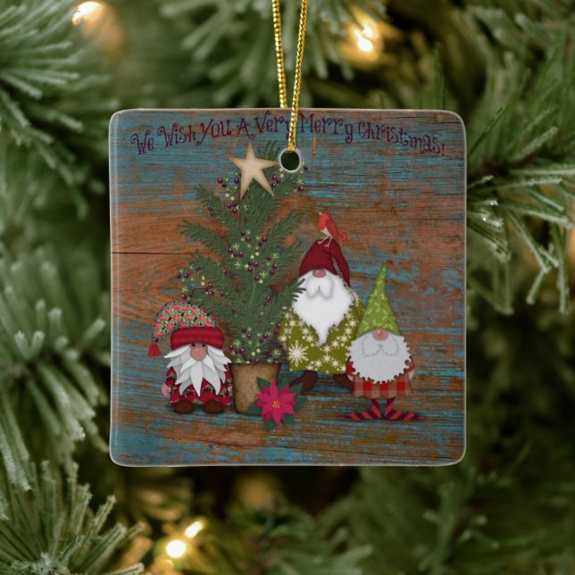 Ornement En Céramique Nous Vous Souhaitons Un Joyeux Noël | Gnomes | Art (Arbre)