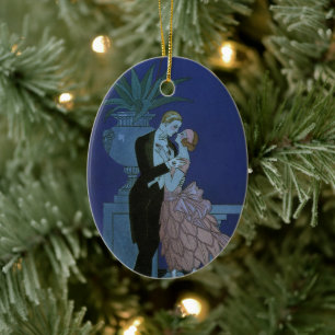 Ornement En Céramique Nouveaux mariés de style Art déco vintage, Oui par