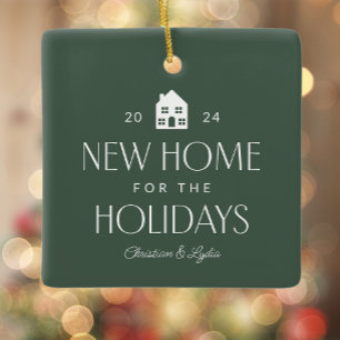 Ornement En Céramique Nouvelle maison pour les vacances photo verte Noël