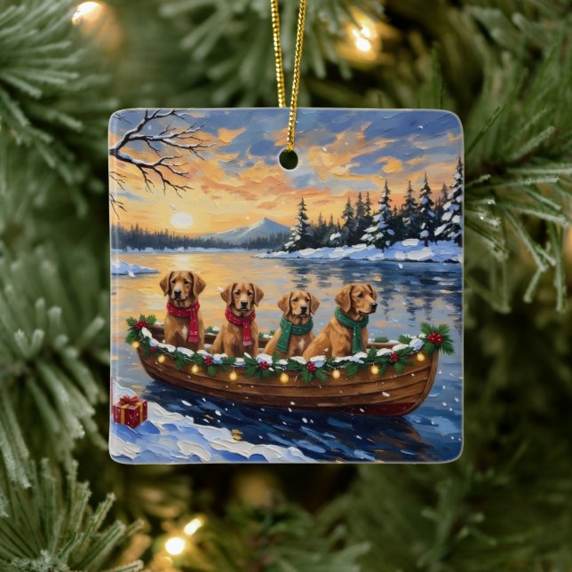 Ornement En Céramique Nova Scotia Duck Tolling Retriever Christmas Boat  (Arbre)