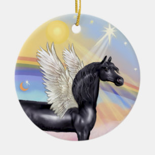 Ornement En Céramique Nuages - Ange (noir) du cheval arabe