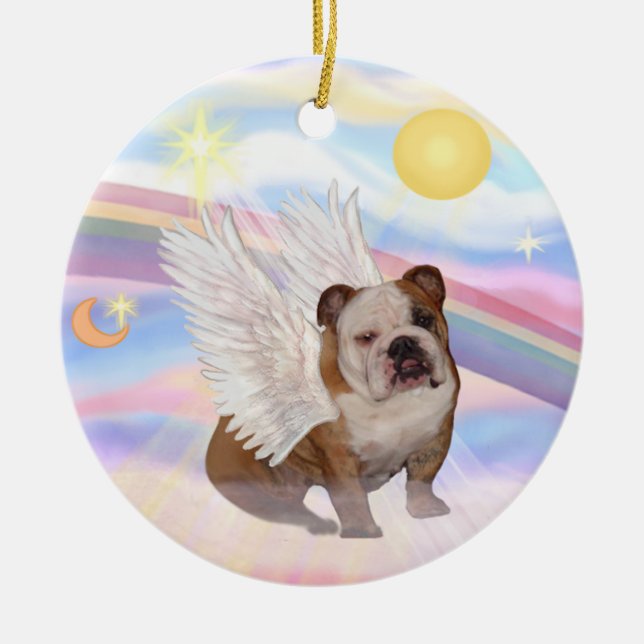 Ornement En Céramique Nuages - Anglais Bulldog Angel (Devant)