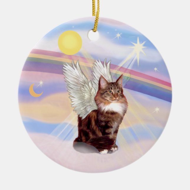 Ornement En Céramique Nuages - Maine Coon Tabby Cat Angel (Devant)