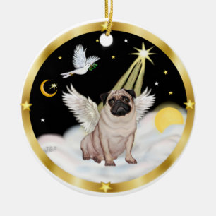 Ornement En Céramique Nuages (N)- Ange Pug (faon)