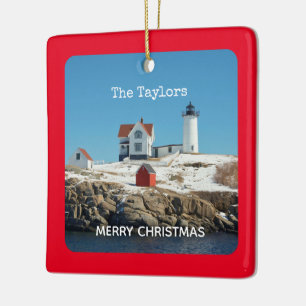 Ornement En Céramique Nubble Light Red Coastal Maine Lighthouse