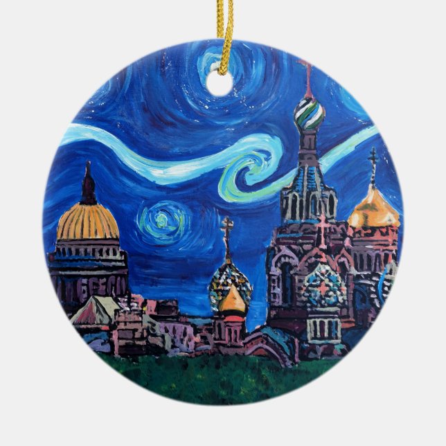 Ornement En Céramique Nuit étoilée à Saint-Pétersbourg en Russie (Devant)