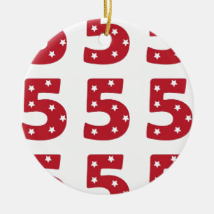 Ornement En Céramique Numéro 5 - Étoiles de blanc sur rouge foncé