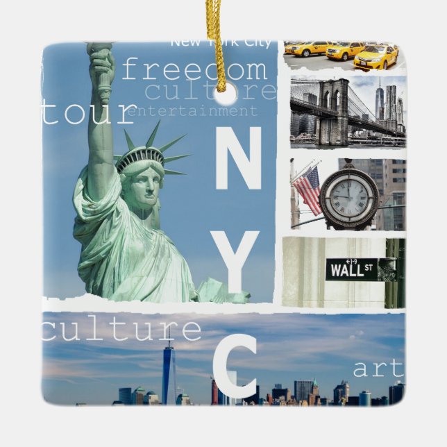 Ornement En Céramique Nyc Manhattan Brooklyn Bridge Liberty Statue (Devant)