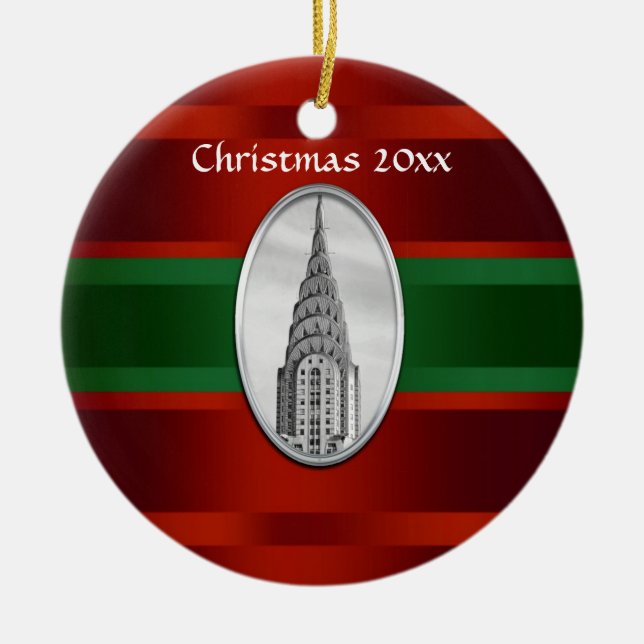 Ornement En Céramique NYC Skyline : Chrysler Building Xmas #3 (Devant)