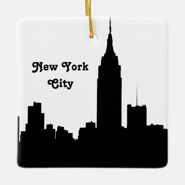 Ornement En Céramique NYC Skyline Silhouette, Emp State Bldg #1 T (Devant)