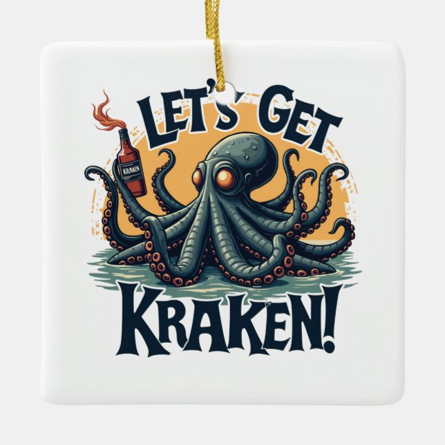 Ornement En Céramique Obtenons Kraken Funny Rum Boire du poulpe (Devant)