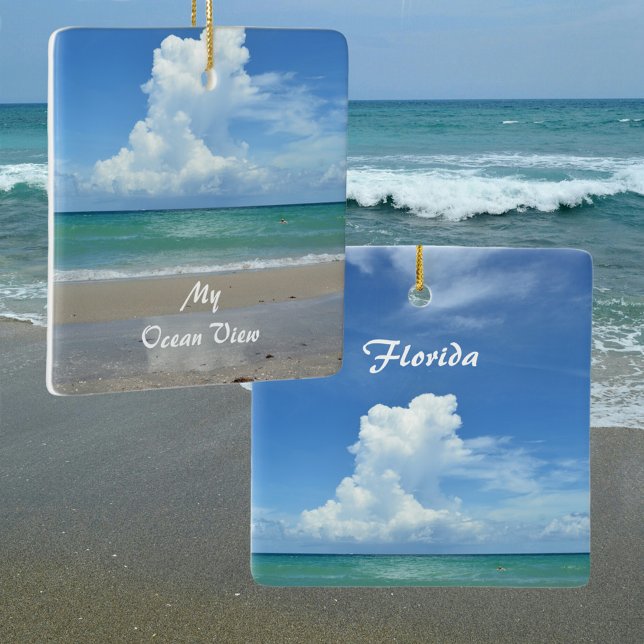 Ornement En Céramique Ocean View Personnalisé Nom de votre plage (Créateur téléchargé)