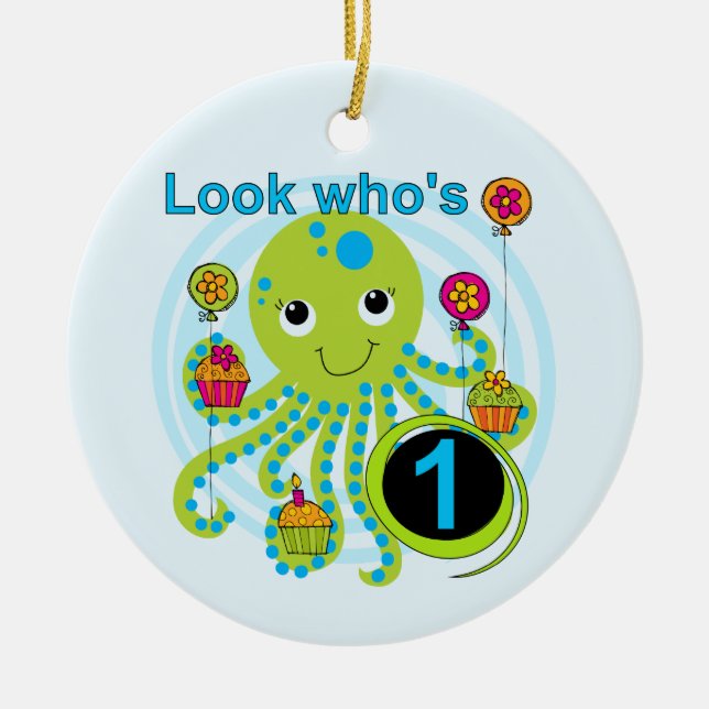 Ornement En Céramique Octopus 1er Anniversaire T-shirts et cadeaux (Devant)