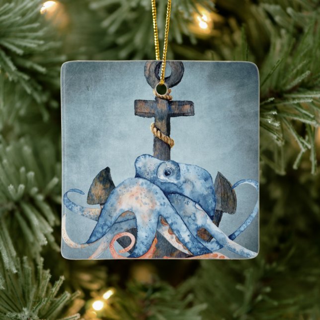 Ornement En Céramique Octopus personnalisé et Ancre Noël nautique (Arbre)