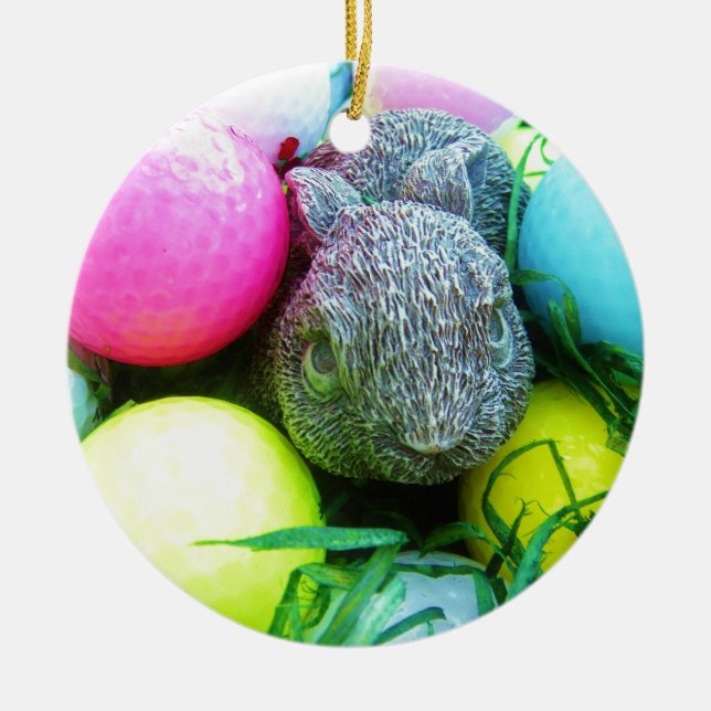 Ornement En Céramique Oeufs de Pâques, Lapin, Ballons de golf (Devant)