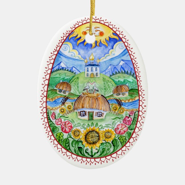 Ornement En Céramique OEufs de Pâques ukrainiens pysanques (Devant)