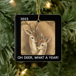 Ornement En Céramique Oh Deer What a Year 2020 Buck Doe Custom Christmas
