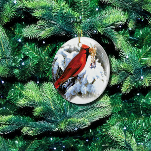 Ornement En Céramique oiseau rouge dans la neige